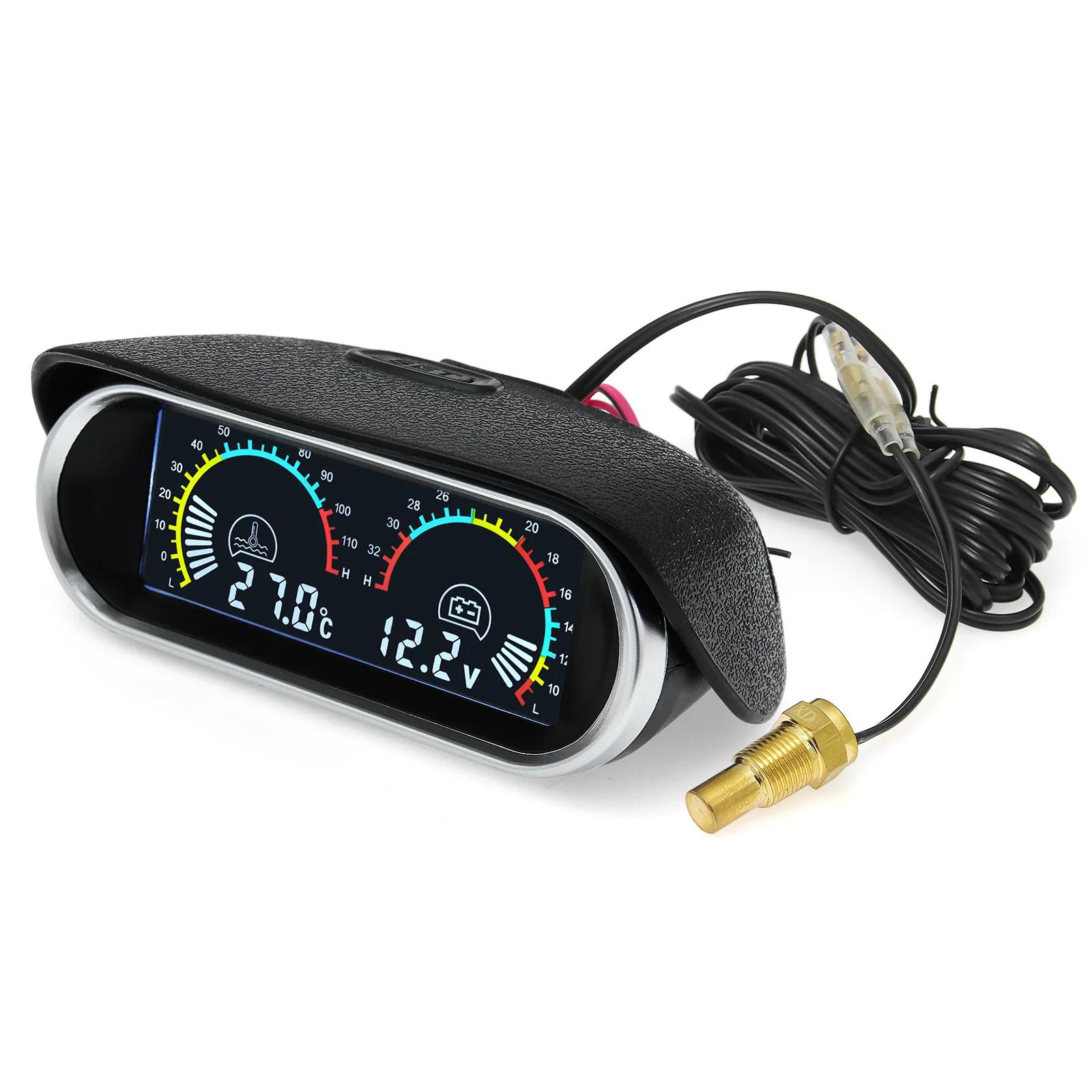 

2 IN 1 Car Truck LCD Gauge Water Temperature Gauge Voltmeter With 1/8 NPT Temp Sensor Water Temp Meter 12V 24V Auto Accessories