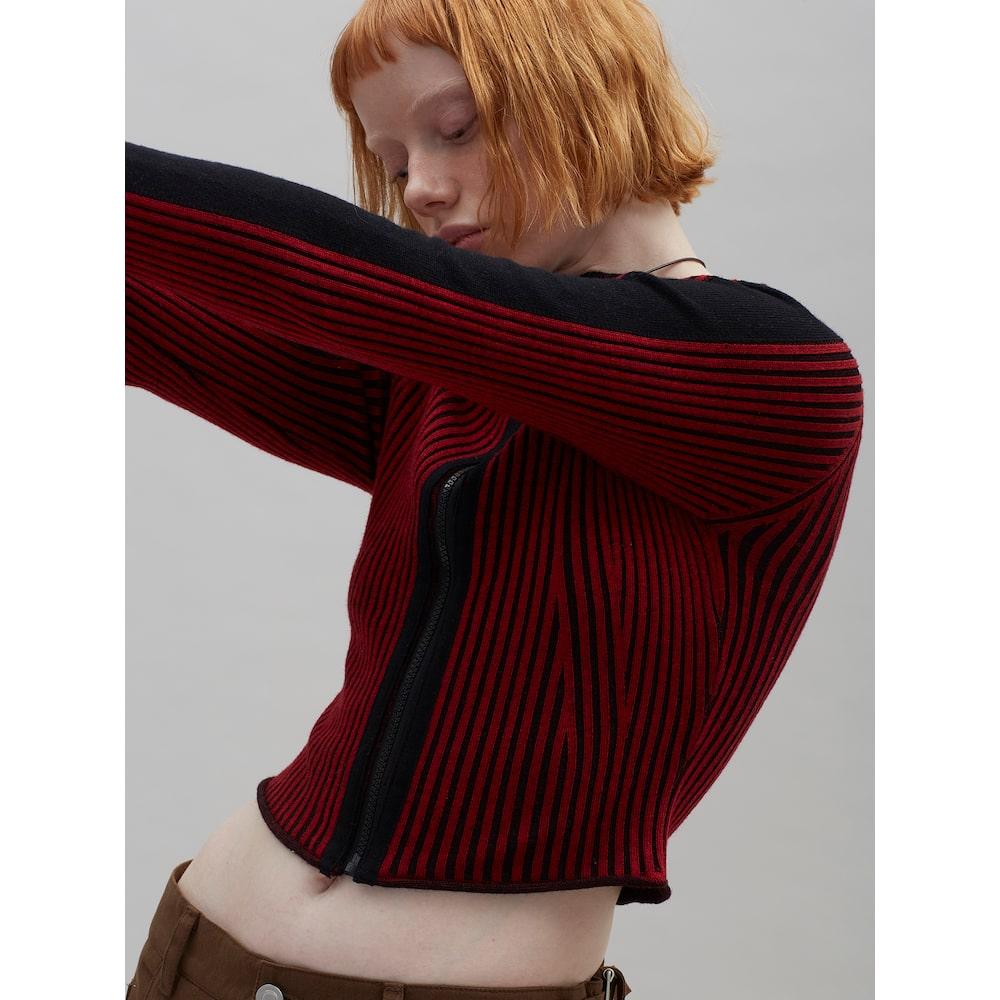 Sand Sound Boat Neck Crop Zipup Cardigan Red