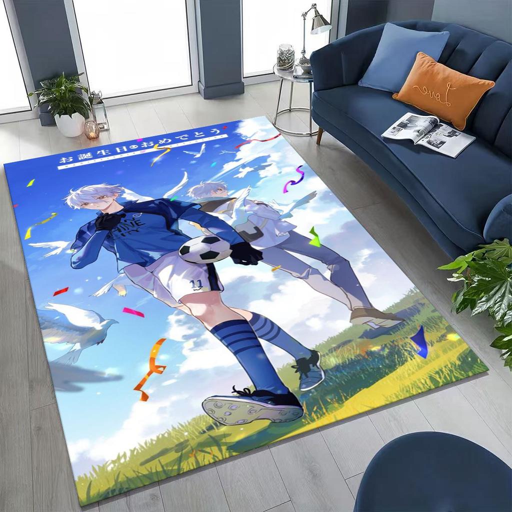 Cartoon BLUE LOCK Fußball Anime Isagi Teppich für Schlafzimmer Wohnzimmer Sofa Zuhause Fußmatte Dekor, Große Kinder Spiel Rutschfeste Bodenmatte