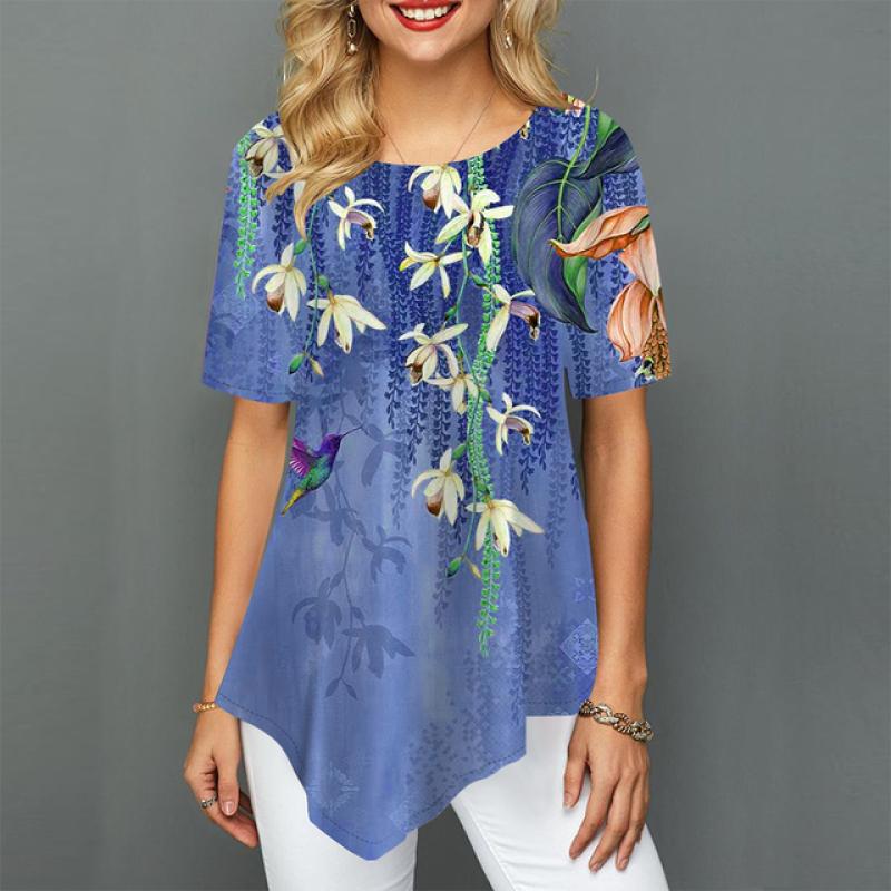 T-shirt da Donna a Manica Corta con Stampa Floreale Grafica Girocollo Top Lungo XS-8XL/Stampa 3D