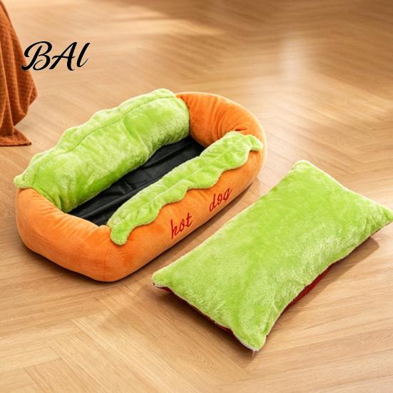 Waschbares Katzenbett Hot Dog Haustierbett, Abnehmbare Matte, Gemütliches Plüsch Verspieltes Tierbett Niedlich für Kleine Hunde Katzen Innengebrauch Bezug