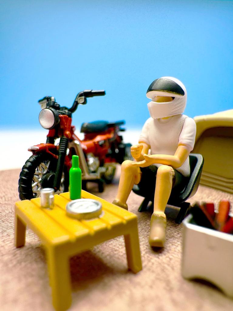 TOMYTEC GeoColle 64 #CarSnap 30a Solo Camping Honda CT125 Hunter Cub Included ABS Resin and PVC Figure and Accessory Set (Painted, Partially