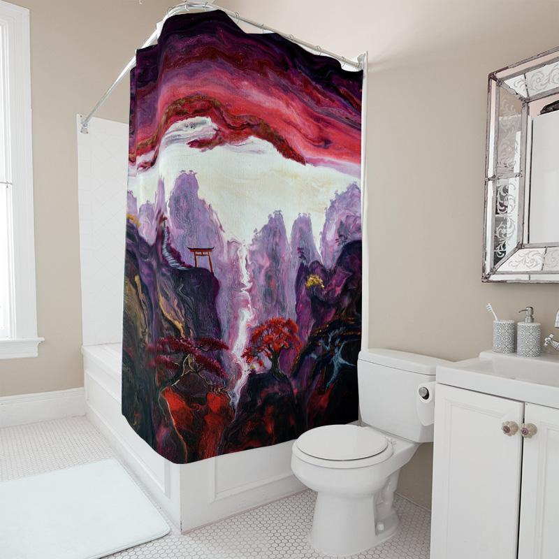 Red Sky Shower Curtain Pink Purple Tree Scene For Bathroom Decor Waterproof Home Supplies From