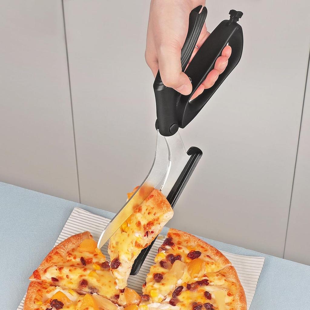 Pizza Scissors, Pizza Cutter Scissors with Firm Base and Comfortable Grip, Food Grade Stainless Steel Blades, Sharp Cutting Blades, Black