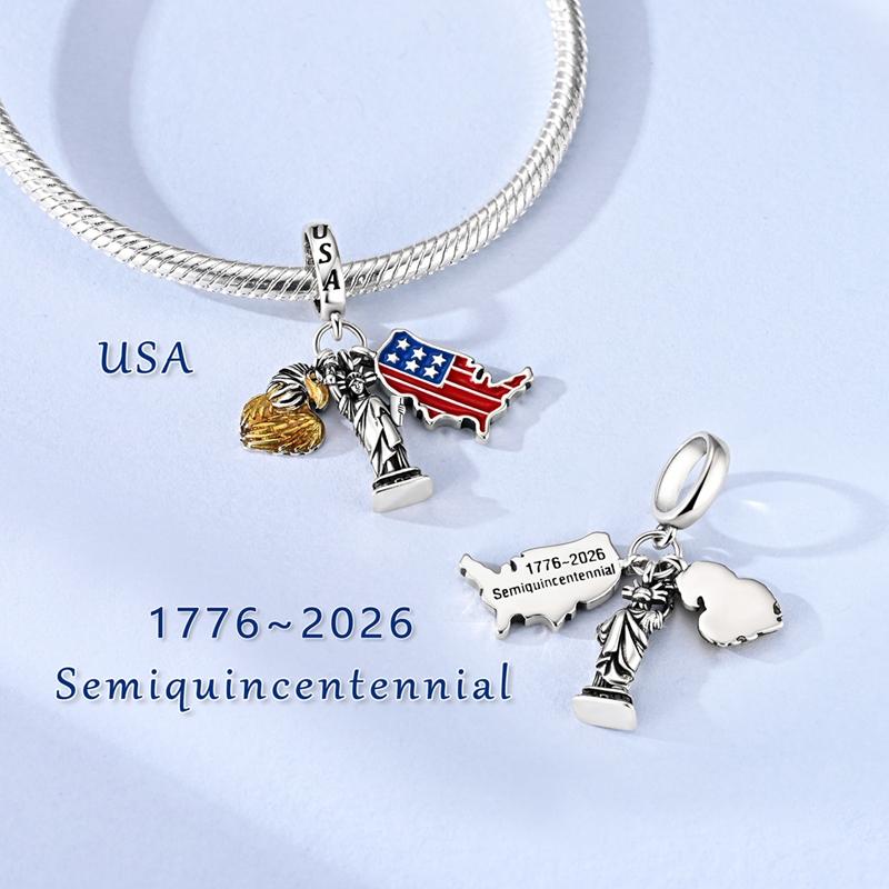 Original 925 Sterling Silver Charms Bead American Flag Independence Day Pendant Fit Original Bracelet For Women DIY Jewelry Gift