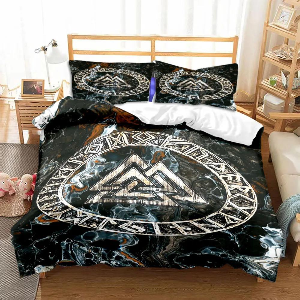 Viking Duvet Cover Set Viking Symbols Bedding Sets Scandinavian Folklore Motifs Northern Germanic Culture Celtic Comforter Cover