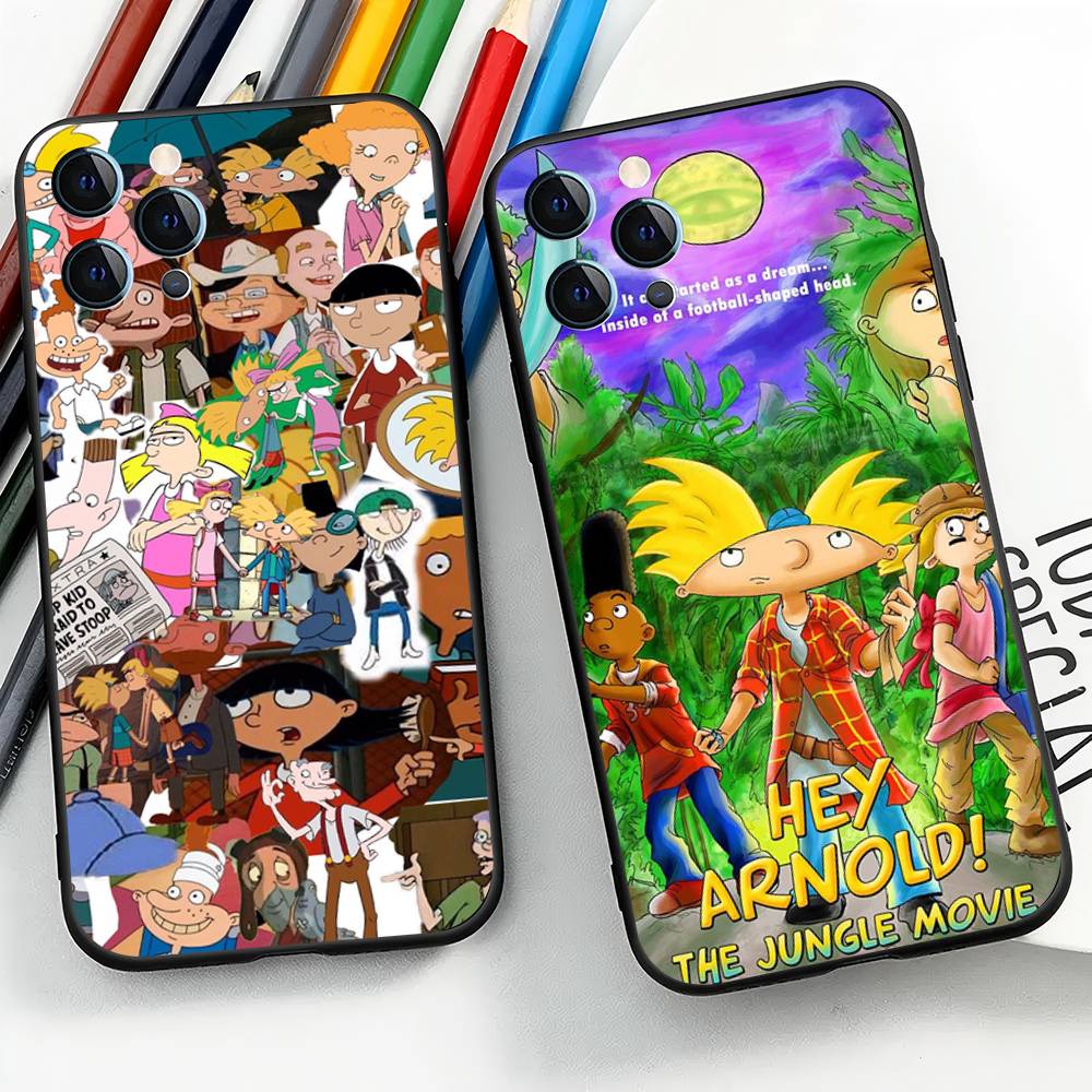 Hey Arnolds for iPhone 15 16 14 Plus 13 12 11 17 Pro Max 17 Air Black Soft Phone Cover