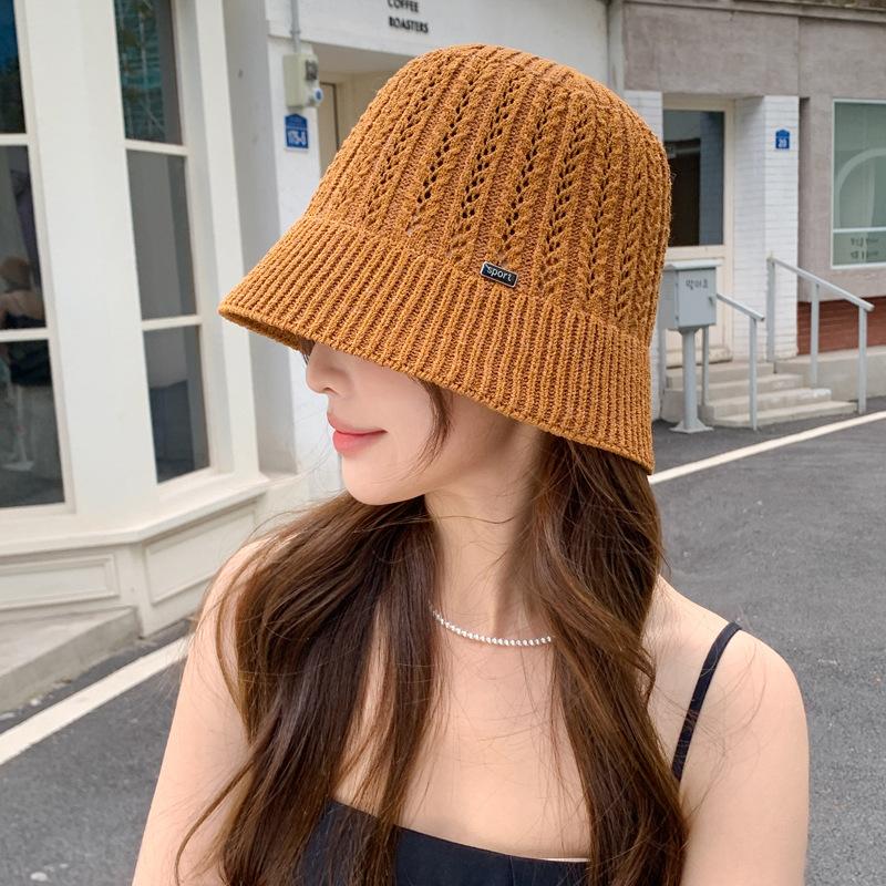 Spring hat women's summer outdoor travel sunscreen sunshade bucket hat knitted face small bucket hat