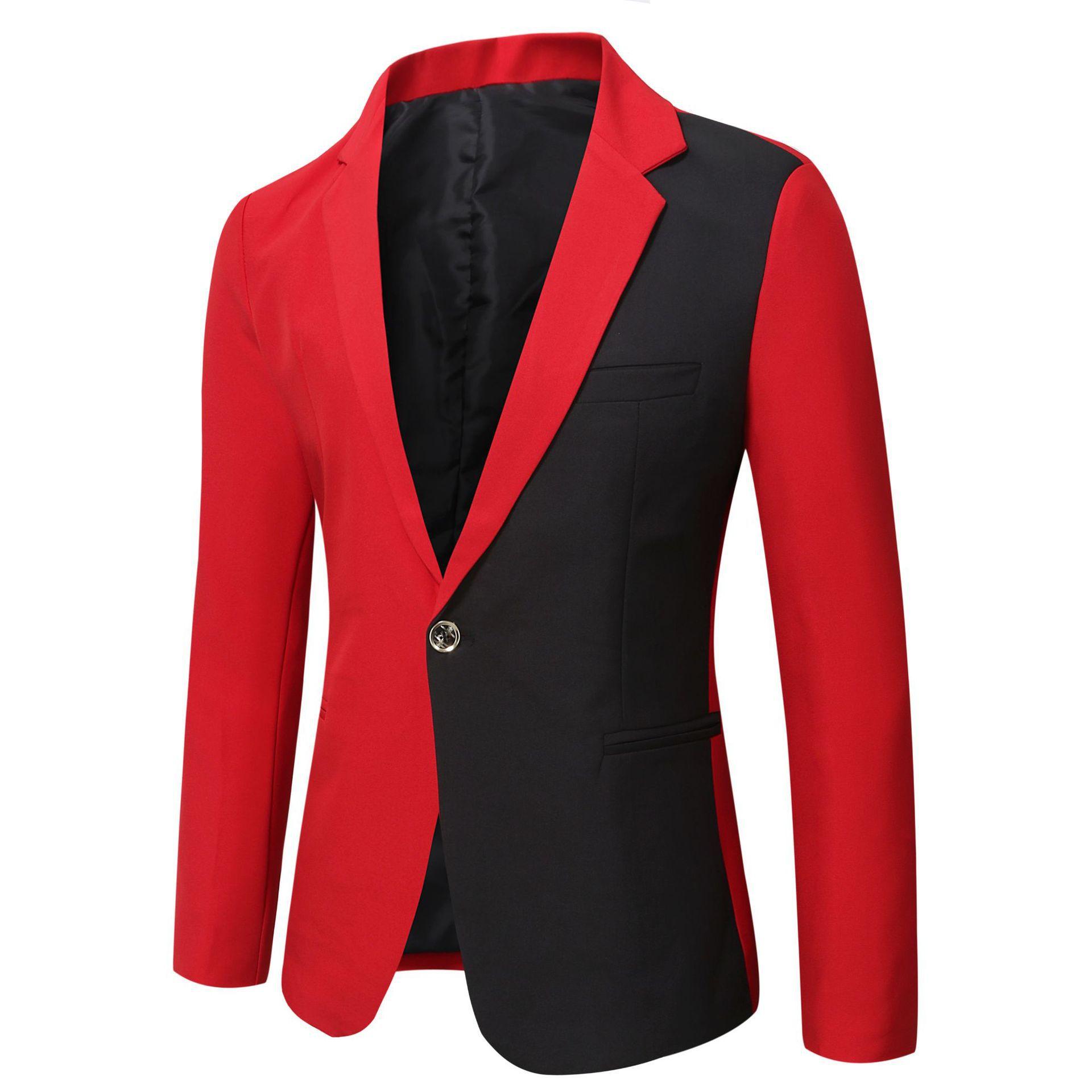 Mens Fashion Color Block Casual Blazer