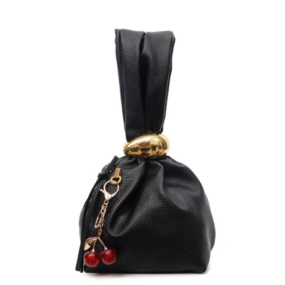 

Solid color Party Evening Bag Cherry Pendant Pleated Bucket Bag Female чорний