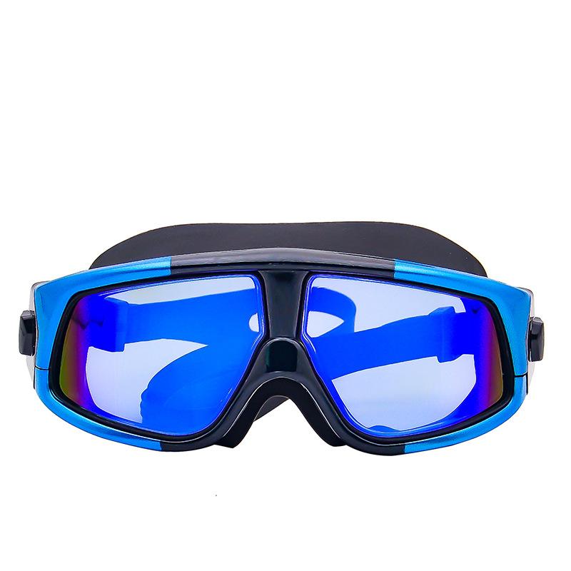 Adult Large-frame Waterproof Anti-fog Swimming Goggles, Large-frame Silicone anti-UV Electroplated Flat-diving Goggles
