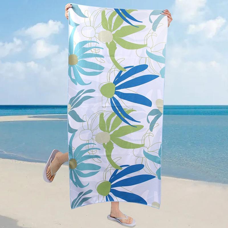 Blue Floral Print Beach Towel Polyester Quick Dry Sand Free Large Bath Towels for Summer Pool Swimming Vacation Travel Blanket