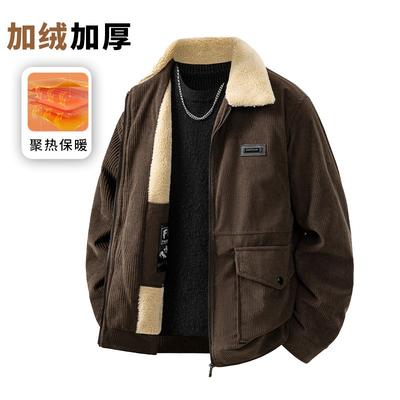 Autumn and Winter New Casual Business Jacket Men's Trend Versatile Corduroy Tooling Lamb Wool Thickened and Loose