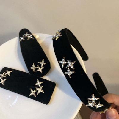 Faixa de Cabeça de Veludo com Cabeça de Esponja e Strass Vintage Design de Nicho Grampo de Cabelo Feminino Presilha para Cabelos Quebrados Acessórios de Cabelo