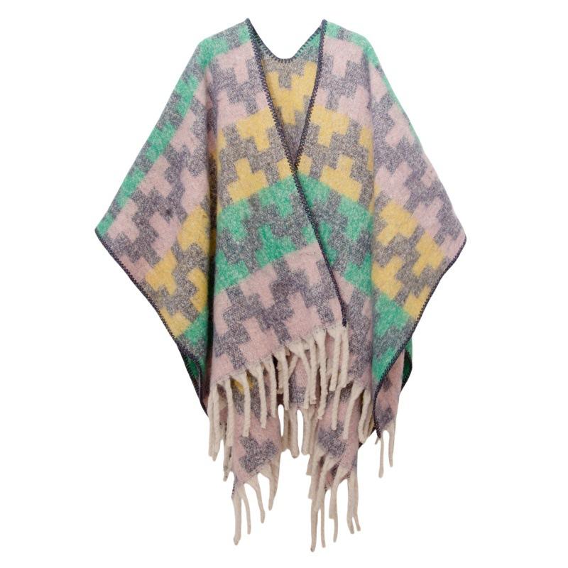 

2025 new autumn and winter circle yarn imitation mohair thickened jacquard Great Wall shawl 165x125+12cm