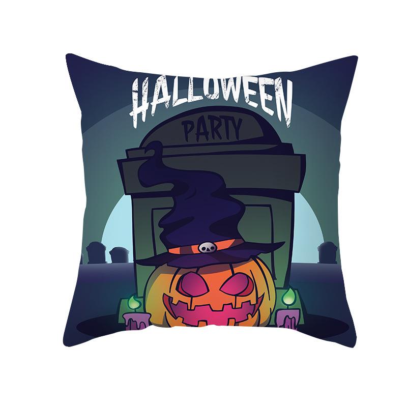 Halloween Pillow Cover New Product Cartoon Pumpkin Castle Print Peach Skin Cushion Cover Pillow Cover