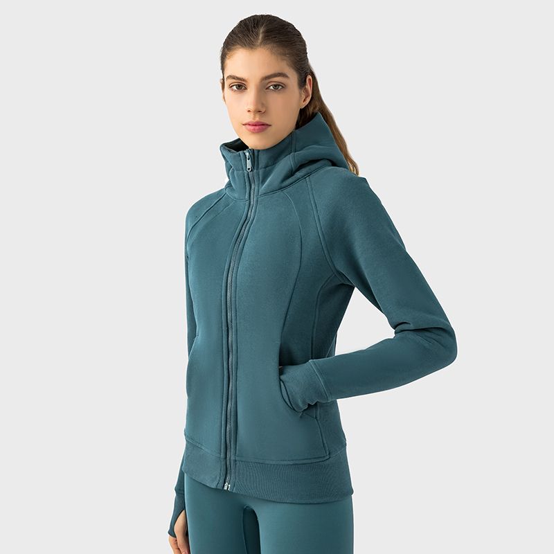Winter Yoga Clothing Top Outdoor Sports Running Jacket Women Fall and Winter Fleece Cardigan Slim-Fit Hood Sweatshirt Women