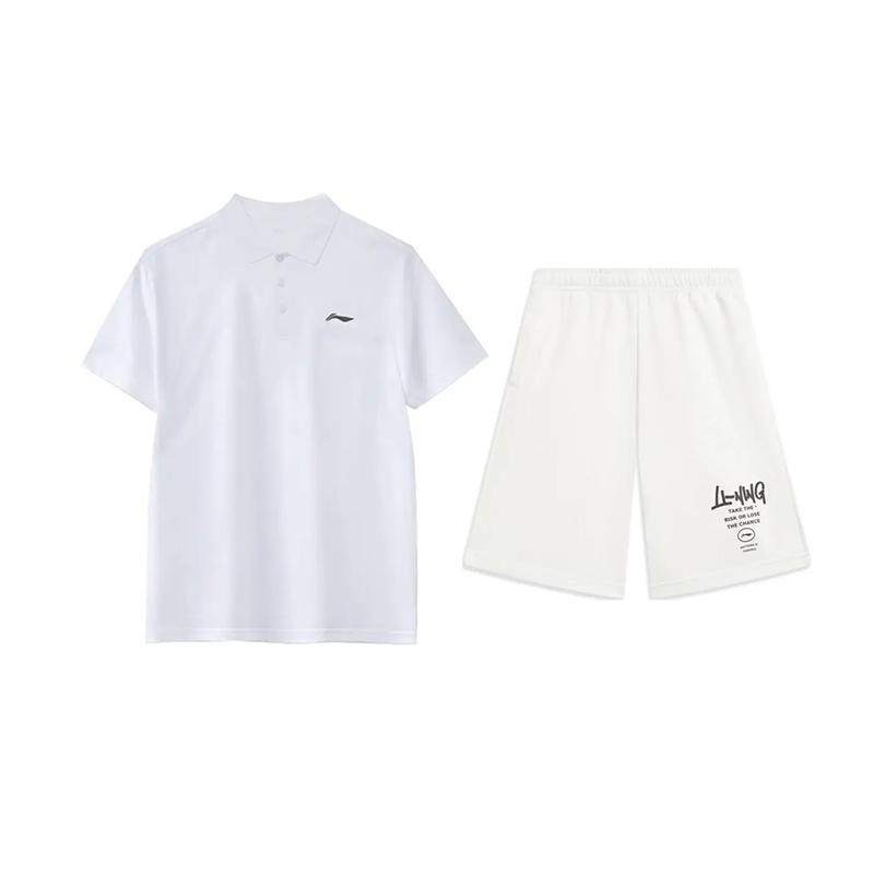 Li-Ning Plain Simple Comfortable Skin-Friendly Breathable Versatile Short Sleeve Polo Shirt Casual Sports Suit Unisex Polo Shirt YPLV049-1+AKST593-7