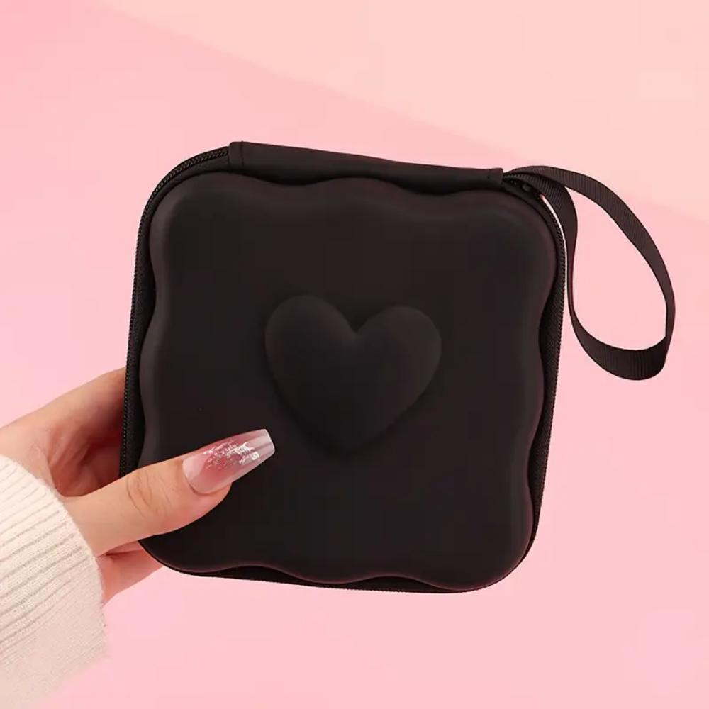 Charger lid storage bag, cute 3D heart-shaped wave design charger protector travel storage box, headphone cable protector cable