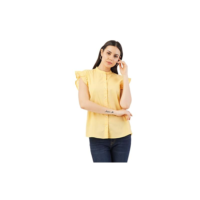 FYLTR Women's Casual Fashion Regular Fit Top -High Neck, Ruffle Sleeves, Soft Handfeel