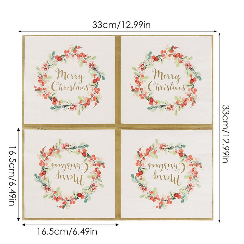 Cocktail Napkins Christmas 20X Berry Wreath Dessert Napkins 2-ply Hand Towels For Christmas Winter Dinner Holiday Parties