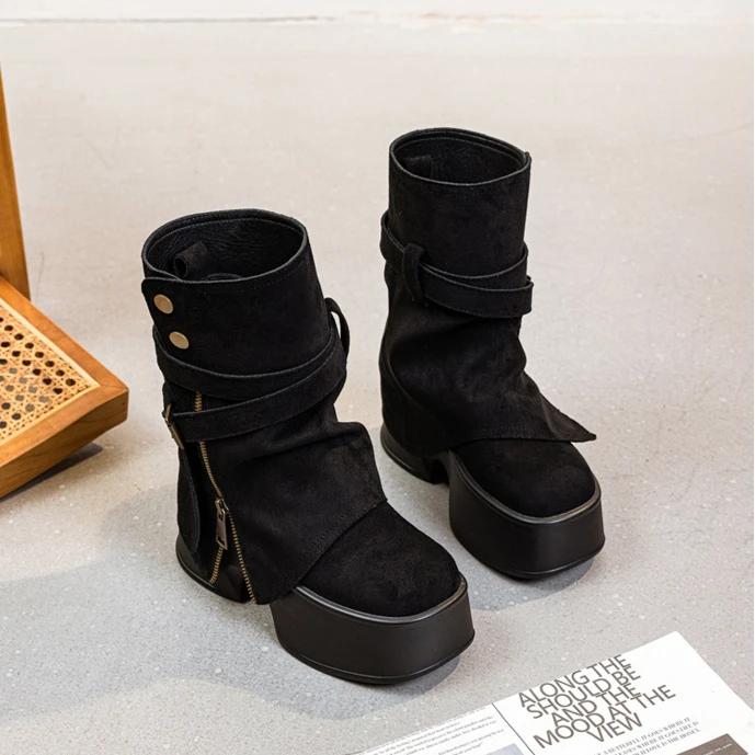 

Брюки Сапоги Женская обувь Осень Зима Новинка Двухсекционные съемные короткие сапоги для женщин Модные сапоги на платформе Botas 39 чёрный