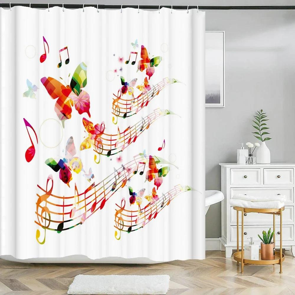 

3D Music Rock Style Printed Shower Curtains Bathroom Curtain Frabic Waterproof Polyester Bath Curtain Home Decoration With Hooks W60H190(CM)-1 Pcs