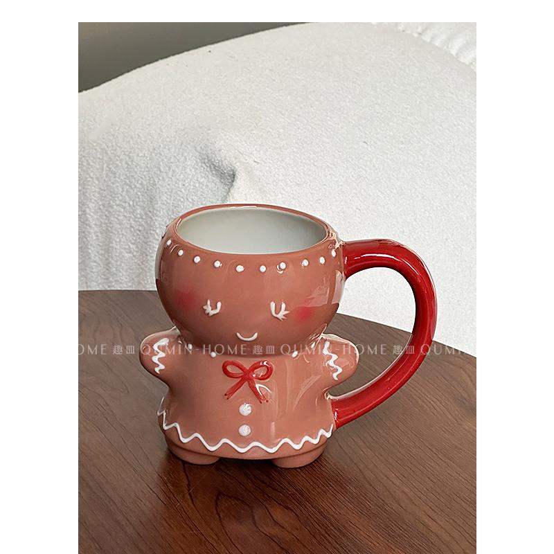 

Мультяшный милый рождественский пряничный человечек керамическая кофейная кружка пара керамическая чашка для воды чайная кружка для сока кружка маленький подарок 600ml