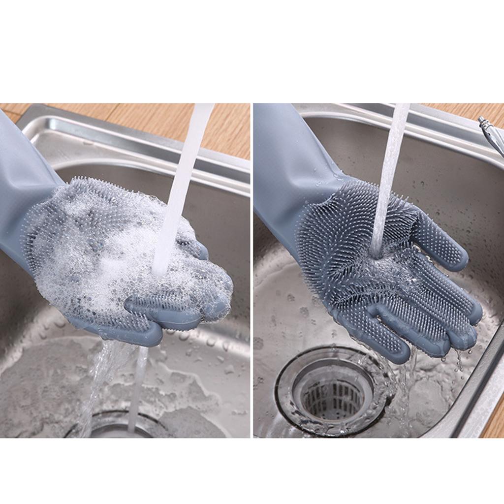 Silikonhandschuhe mit Borsten Wasserdicht Spritzwassergeschützt Ölbeständig Weich Elastisch Küche Geschirrspülen