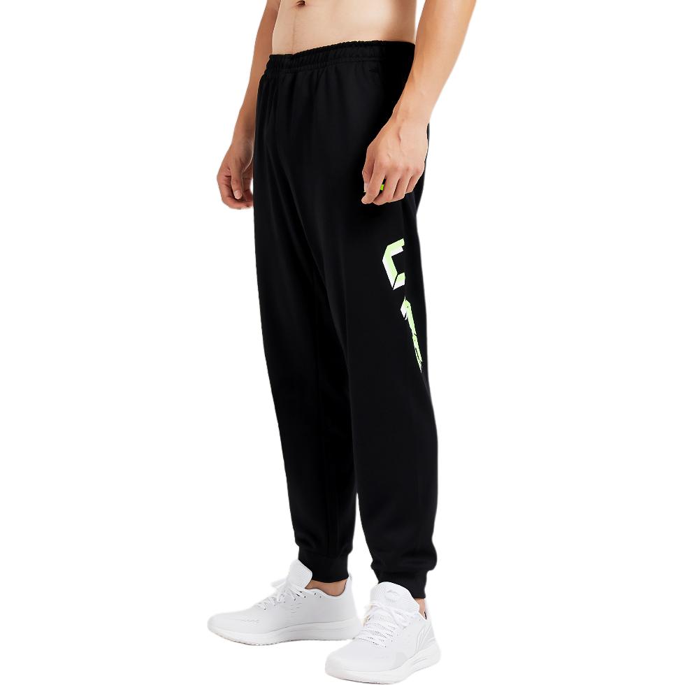 Li-Ning Sports Fashion Series Letter Print Drawstring Cuffed Mid-Waist Knitted Sports Pants Men bottoms Standard-Black YKLU275-3