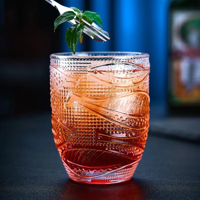 Glass Cup Vintage Embossed Fish Design Glass Milk Juice Cup Iced Latte Coffee Cups Water Drinking Glasses Home Party Glassware