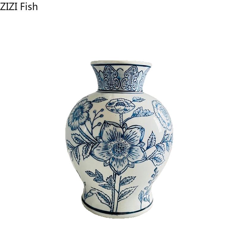 Blue and White Porcelain Vase Creative Vintage Plant Pots Table Decoration Flowers Arrangement Floral Vases Room Aesthetic Decor