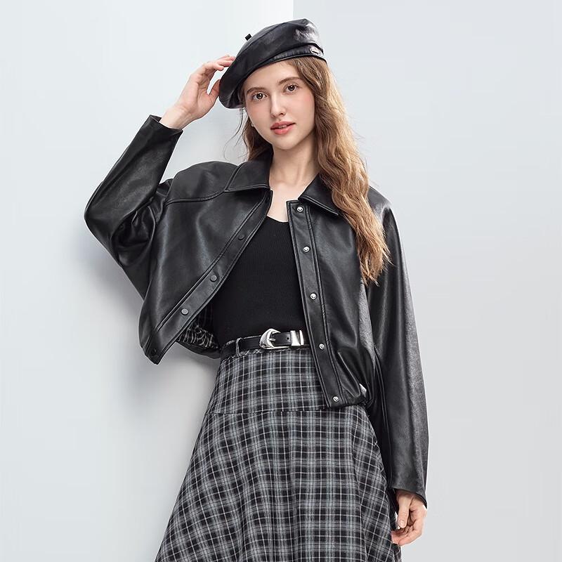 BETU Women's Autumn Faux Leather Short Jacket