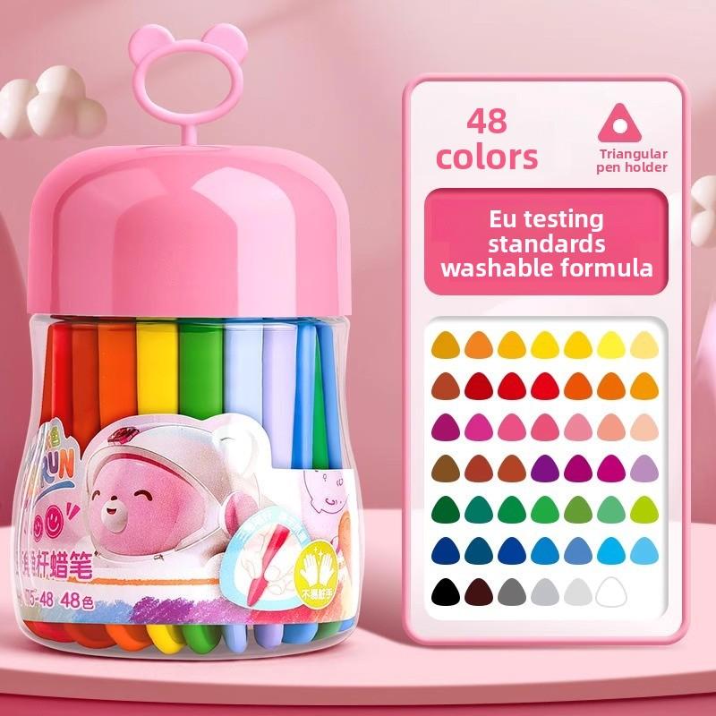 48 Colors Triangular Oil Pastels Smudge-Free Ergonomic Easy-Grip Break-Resistant Kid-Safe for Art Learning Creative Development