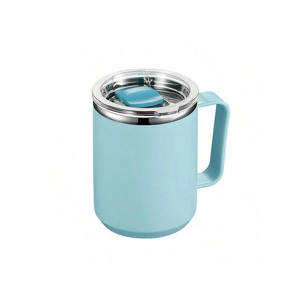 

Leeseph Кавова кружка з нержавіючої сталі з ручкою та кришкою, що ковзає, Ізольована вакуумна дорожня кружка з подвійними стінками, Кемпінг на відкритому повітрі 401-500ml синій