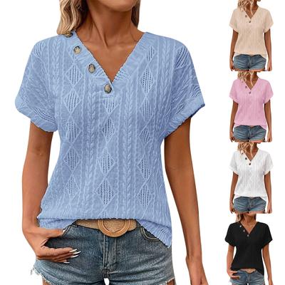 Damenmode Einfarbig Kurzarm V-Ausschnitt Lässiges Pullover T-Shirt Top