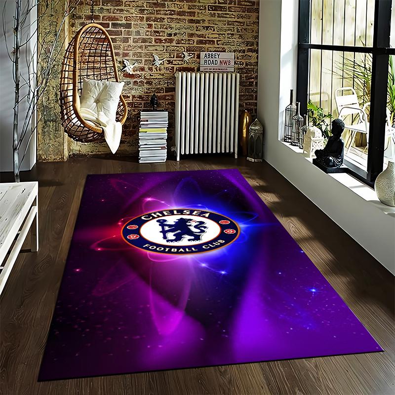 Chelsea Football Club Logo Carpet with Purple and Blue Neon Design Suitable for Use As an Anti-slip for Living Room Bedroom Sofas