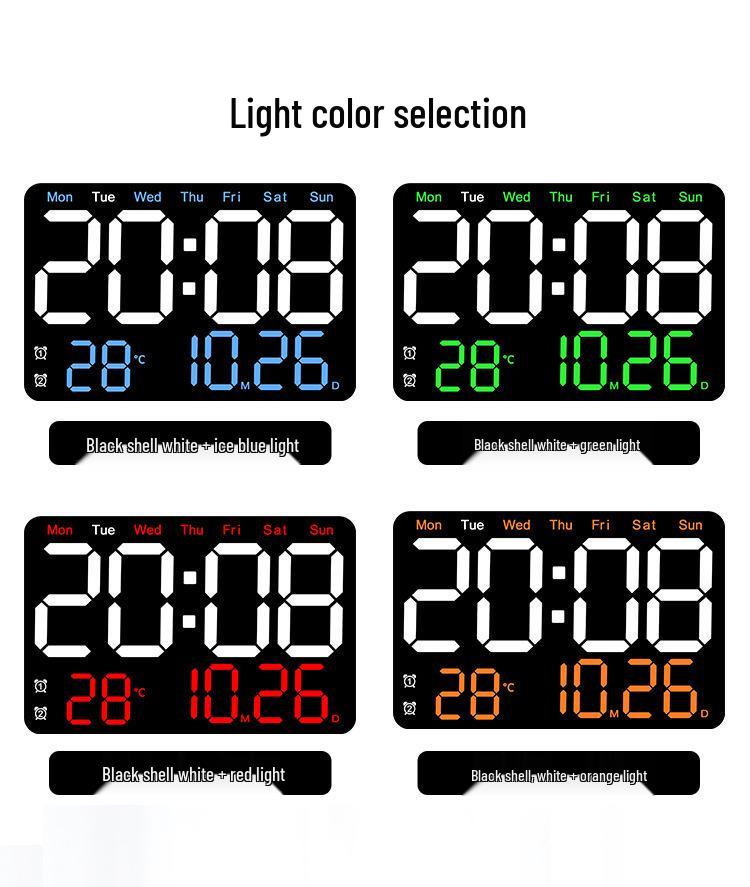 Large LED Digital Alarm Clock - Silent Weekday Display for Living Room