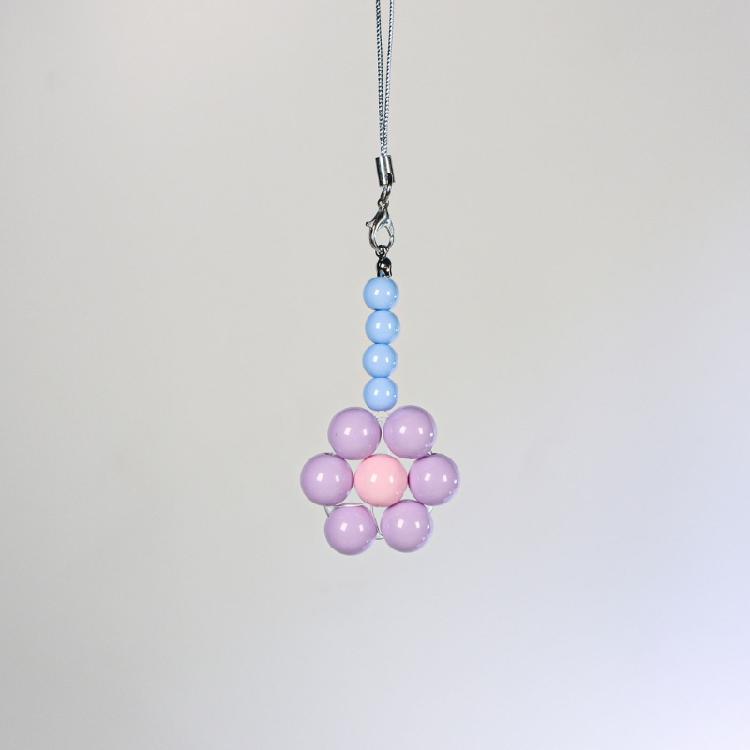 Colorful Bead Flower Pendant Phone Charm Hangings Rope Sweet Phone Chain Strap Bag Decoration Lanyard Keychain Accessory