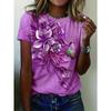 Women Flower Butterfly Printed Summer NEW Oversized T-Shirt Popular Clothes Clothing Short Sleeve