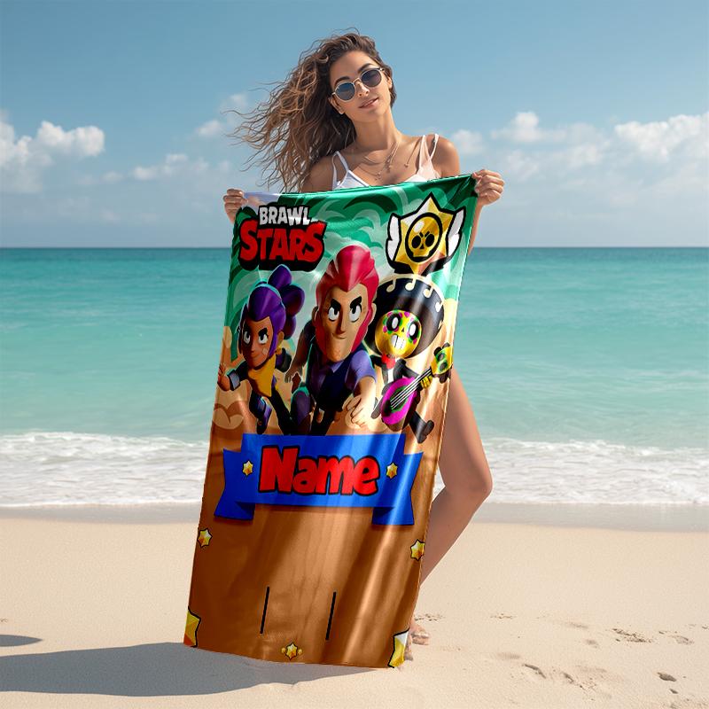 Personalized Customized Proof Beach Towel with Brawl Stars Pattern - Soft, Absorbent, Quick-drying, Perfect Swimming, Camping&bathing
