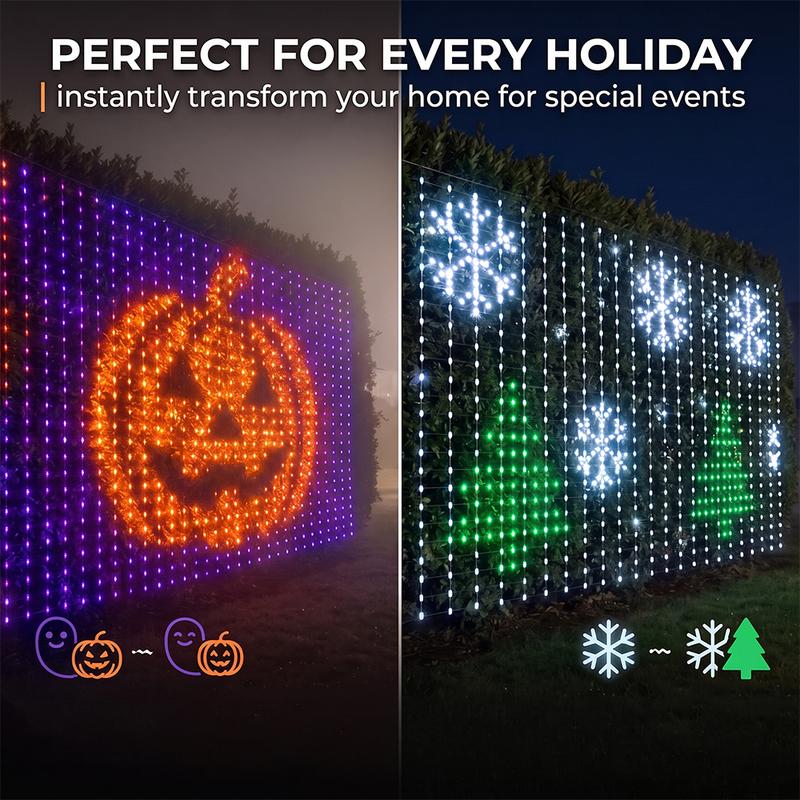 512LEDs RGBIC Outdoor Net Lights String Flexible Matrix Grid Lights for Christmas Party Patio Backyard Garden Decor
