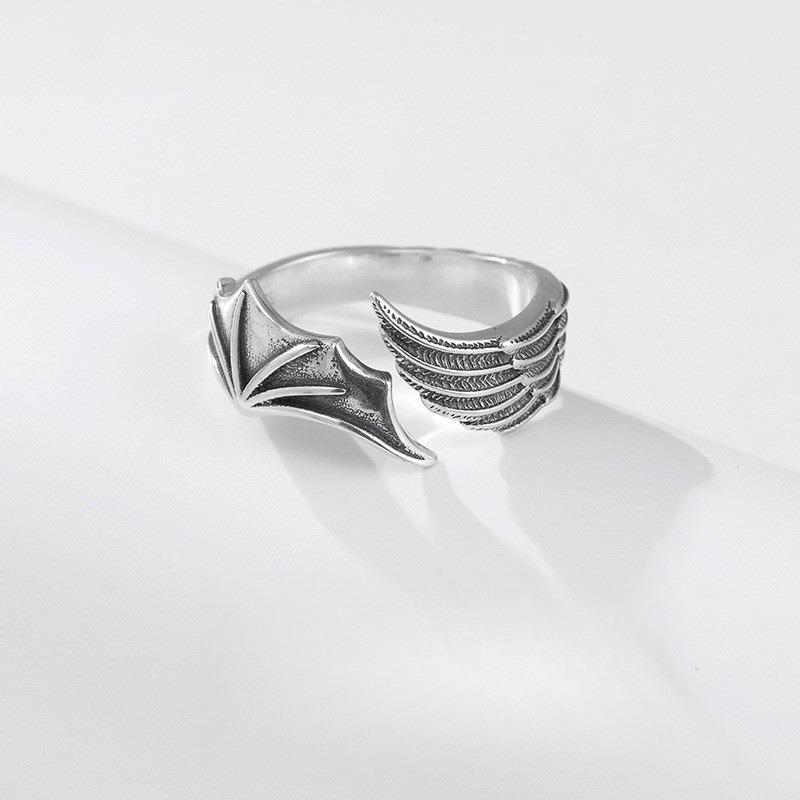 Retro Angel Demon Hip Hop Wing Couples Rings Antique Jewelry Popular Fashion Sense Open Adjustable Finger Ring Punk Gift