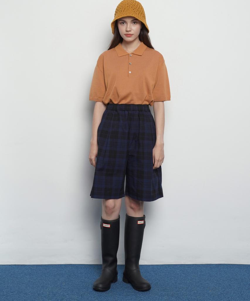 THE-ABON Mw522 Check Half Pants Navy