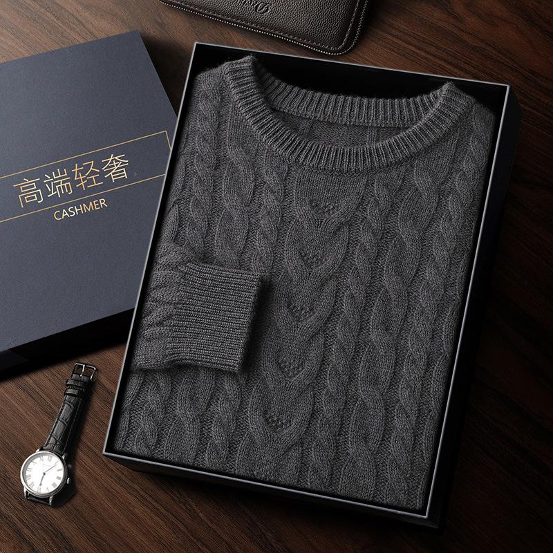 

Men s Thick Cable Knit Cashmere Sweater - Warm, Loose-Fit, Round Neck, Autumn/Winter Collection 2XL