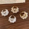 PONYKISS  Sterling Silver 18K Gold Full Pearl Flower Basket Hoop Earring for Women Trendy Fine  Geometric Accessories