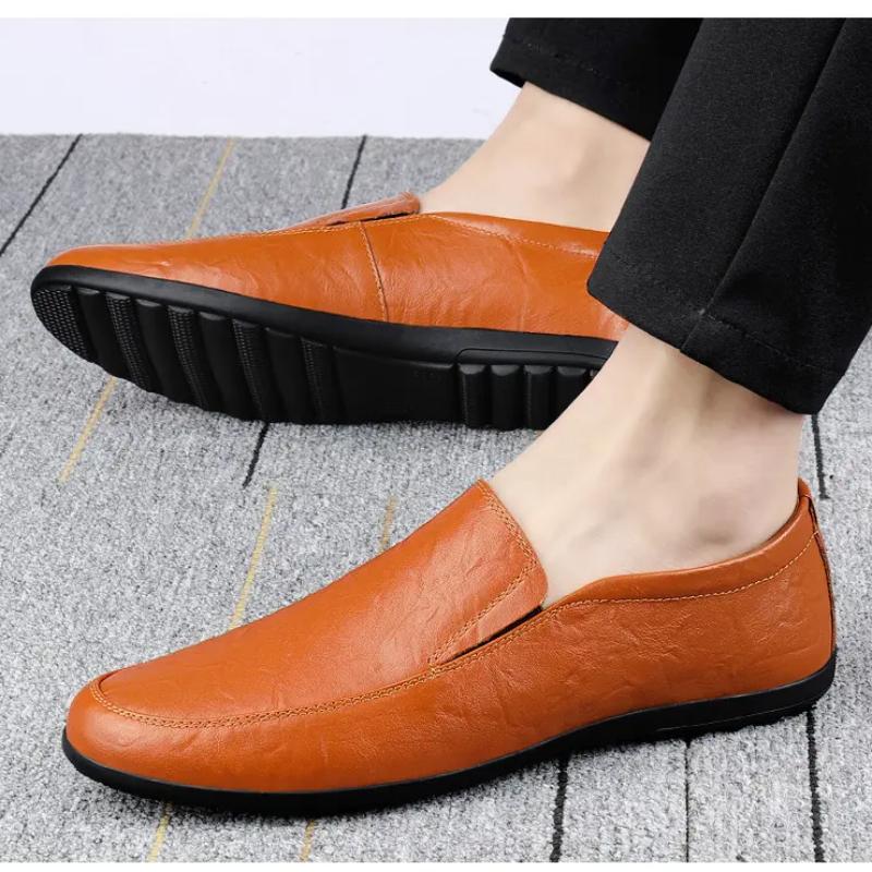 Men's Leather Casual Shoes Breathable Slip On Lazy Driving Shoes High-end Office Fashion Shoes