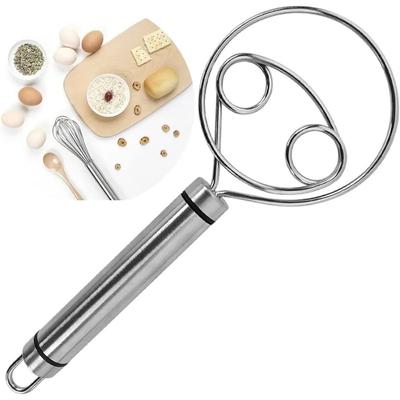 Danish Dough Whisk, Stainless Steel Dutch-Style Hand Mixer with Comfort Grip & Dual Coil Head for Bread, Biscuits & Cake