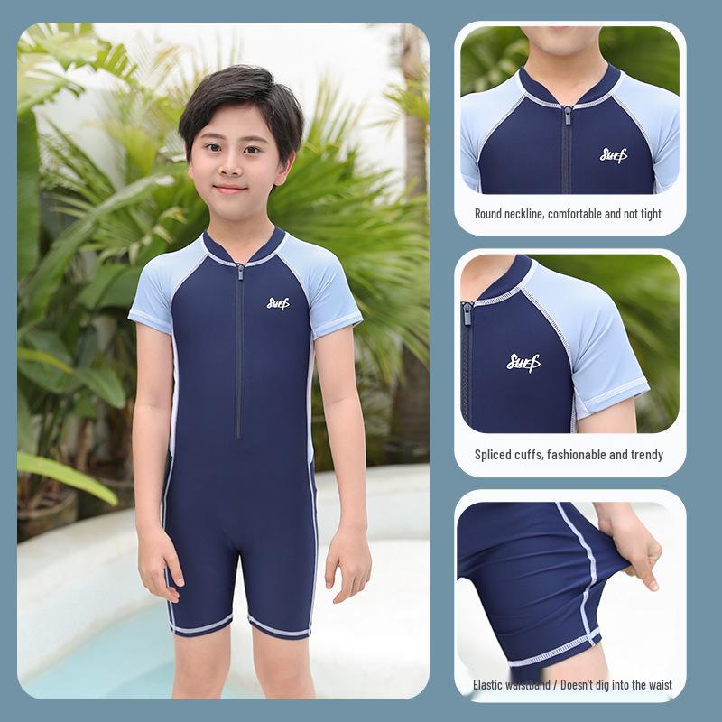 Boys' 2025 Split Sunscreen Quick-Drying One-Piece Swimsuit for Ages 6-12