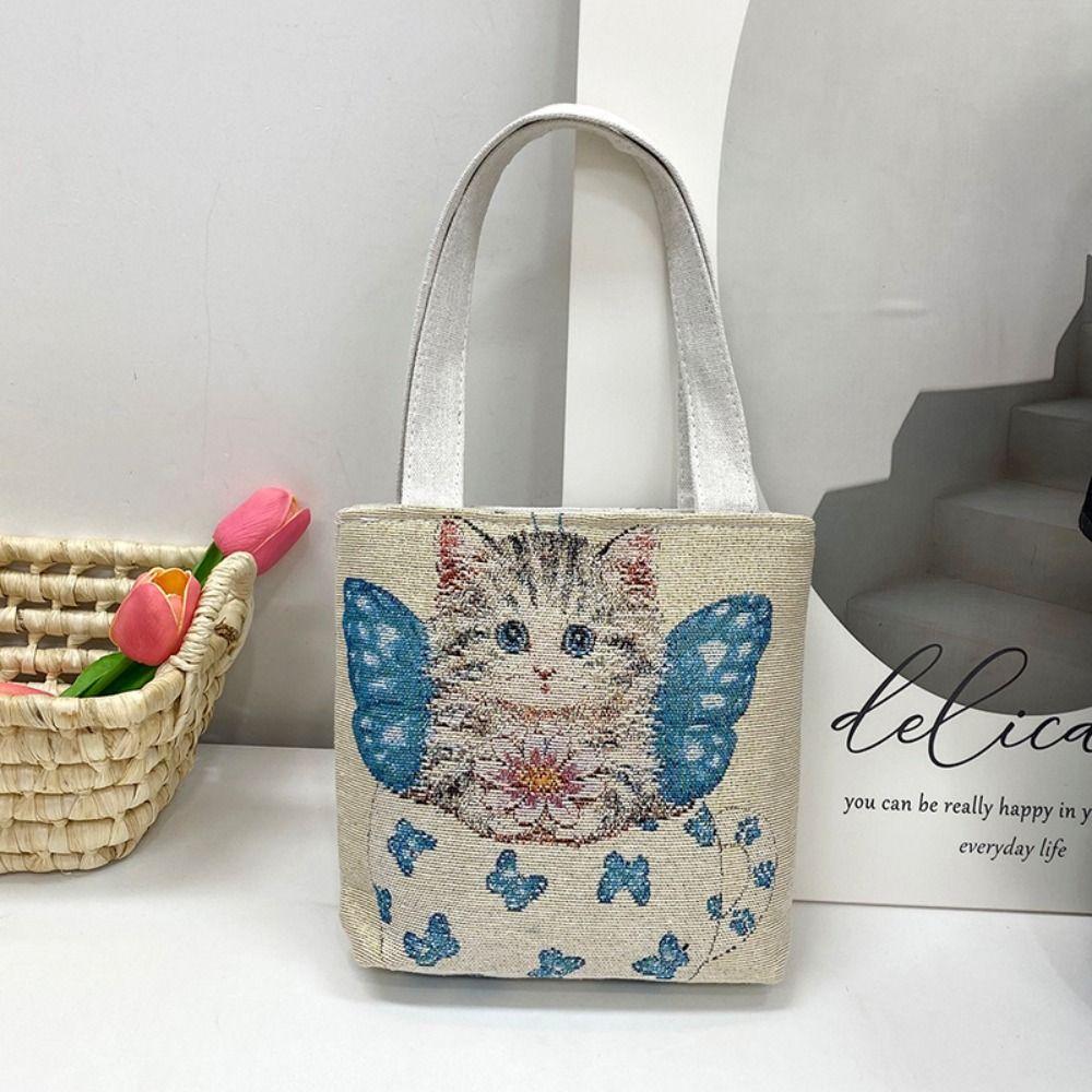 

Сумка с вышивкой птиц в этническом стиле, сумка через плечо с кошкой и цветком, модная холщовая сумка-тоут, для путешествий L